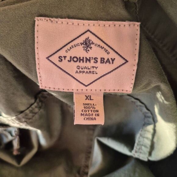 St. John's Bay Women's Khaki Green Distressed Cotton Jacket w Roll Tab Sleeves - Picture 12 of 12